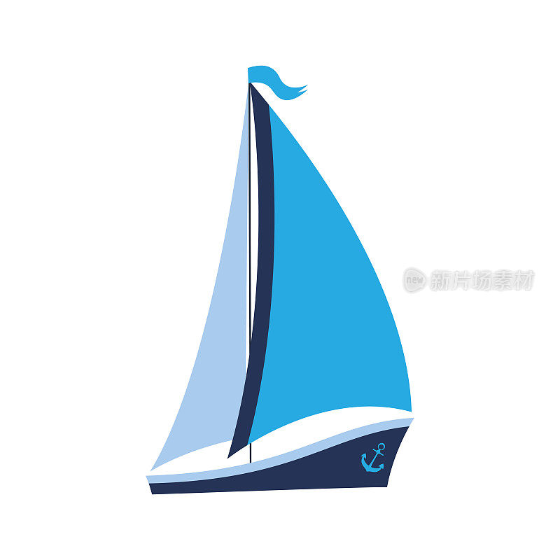 A ship with sails and an anchor. Can be used for travel agencies, for water competitions.